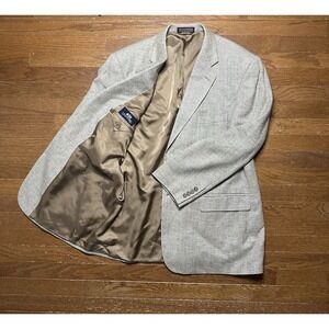 Stafford Blazer 100% Silk Mens 44R Tan / Beige Herringbone 2 Button Sports Coat